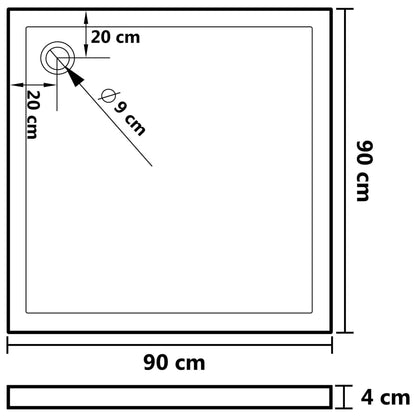 Square ABS Shower Base Tray 90x90 cm