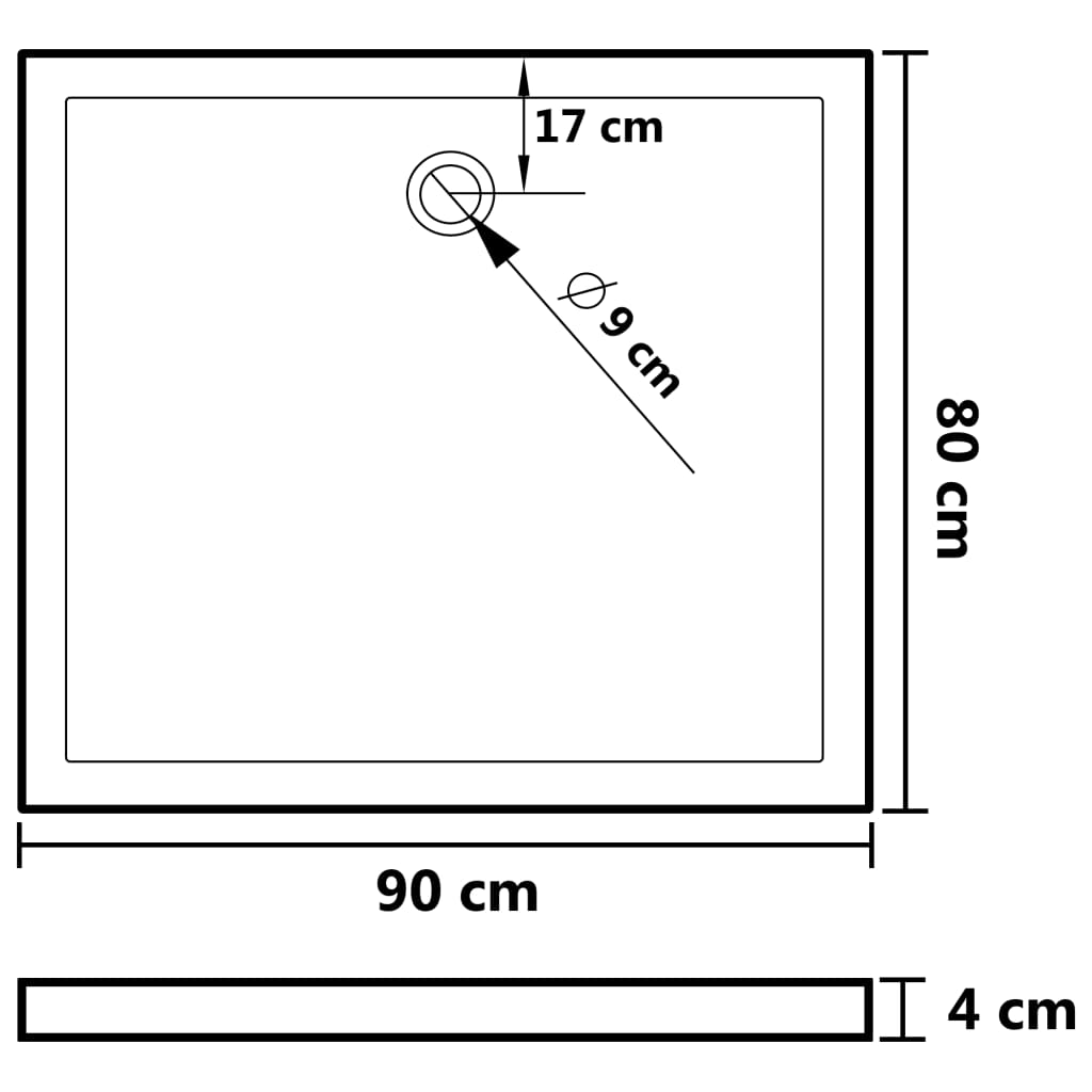 Rectangular ABS Shower Base Tray Black 80x90 cm