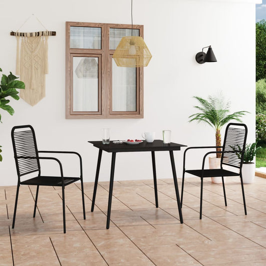 3 Piece Garden Dining Set Cotton Rope and Steel Black