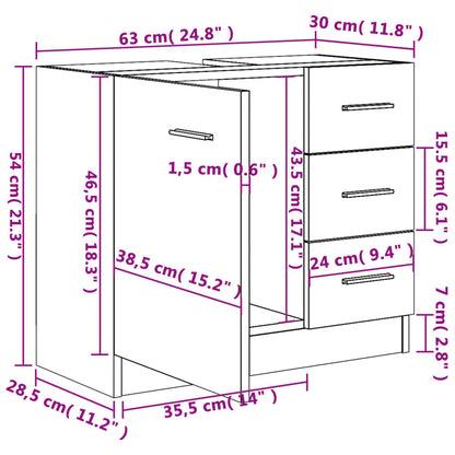 Sink Cabinet White 63x30x54 cm Engineered Wood