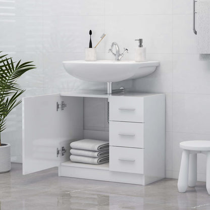 Sink Cabinet High Gloss White 63x30x54 cm Engineered Wood