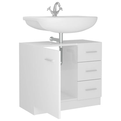 Sink Cabinet High Gloss White 63x30x54 cm Engineered Wood