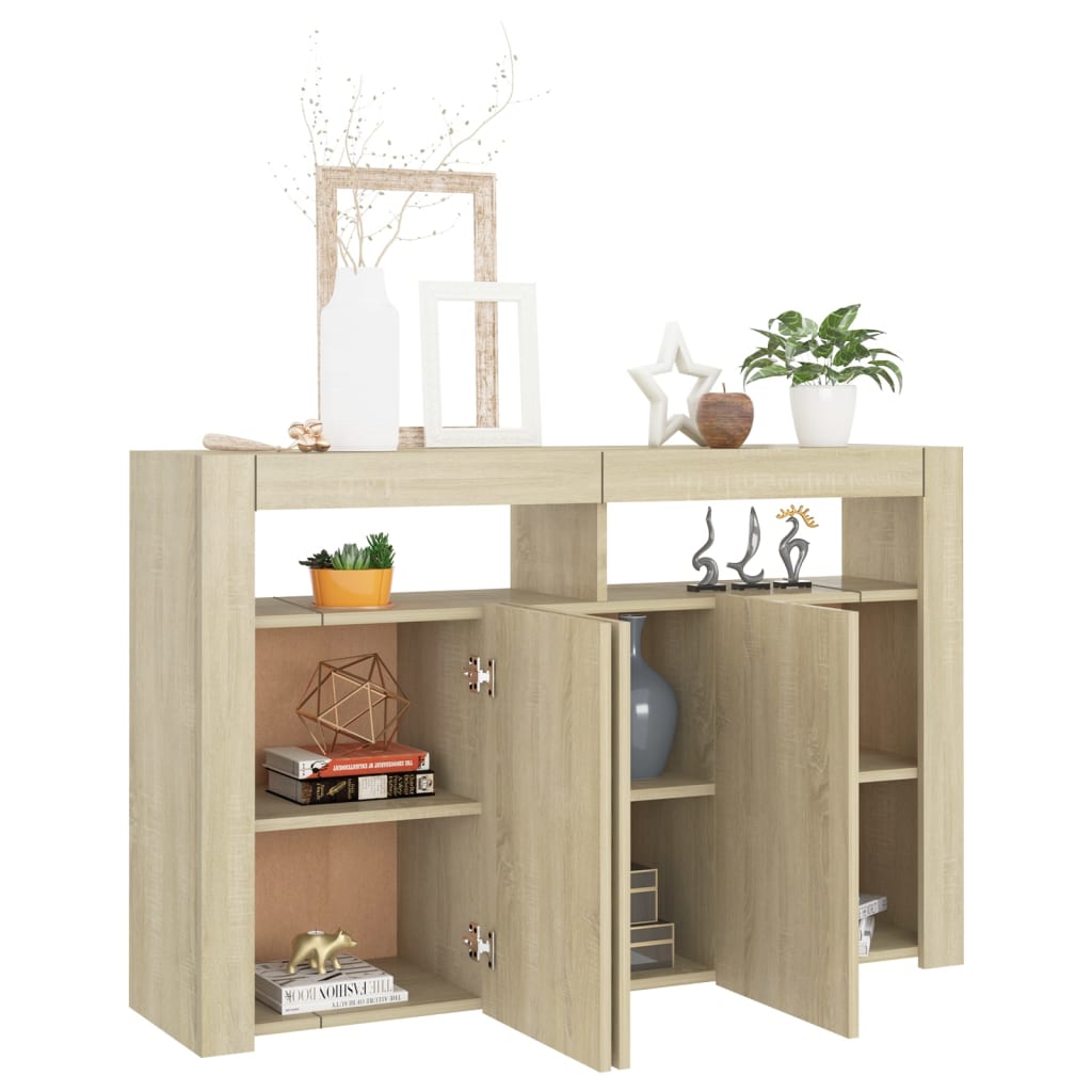 Sideboard with LED Lights Sonoma Oak 115.5x30x75 cm