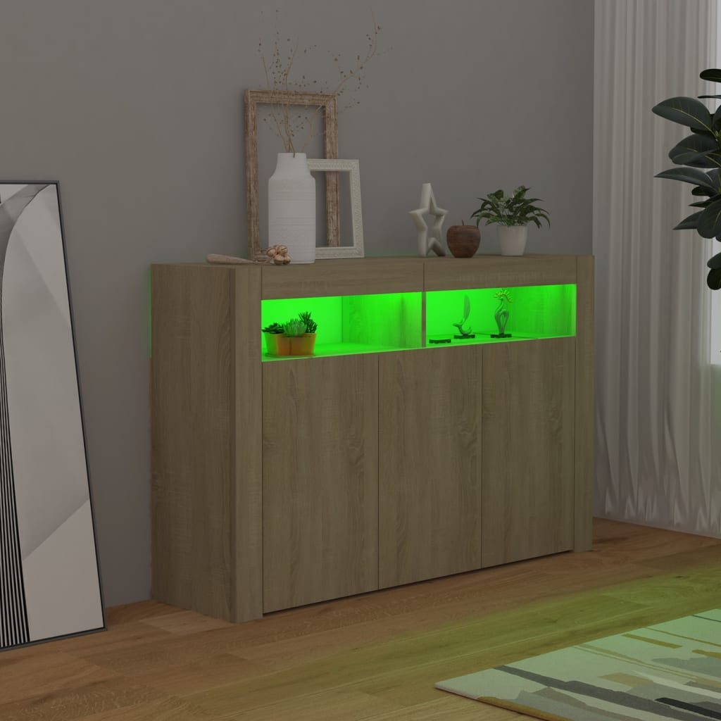 Sideboard with LED Lights Sonoma Oak 115.5x30x75 cm