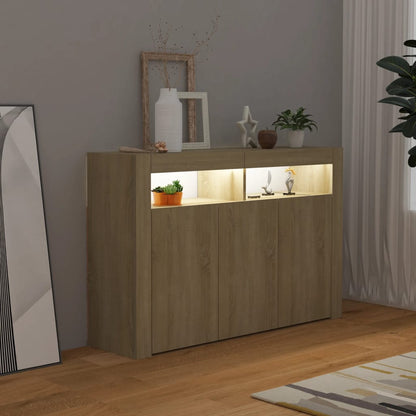 Sideboard with LED Lights Sonoma Oak 115.5x30x75 cm