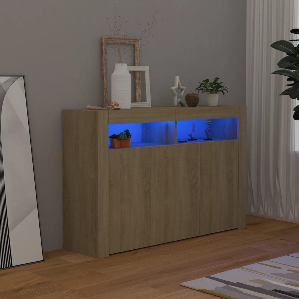 Sideboard with LED Lights Sonoma Oak 115.5x30x75 cm