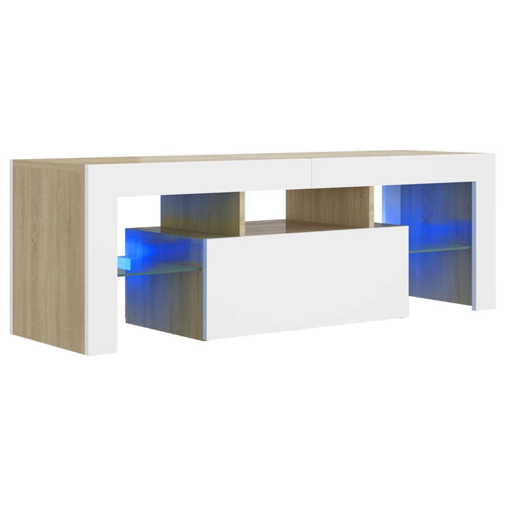 TV Cabinet with LED Lights White and Sonoma Oak 120x35x40 cm