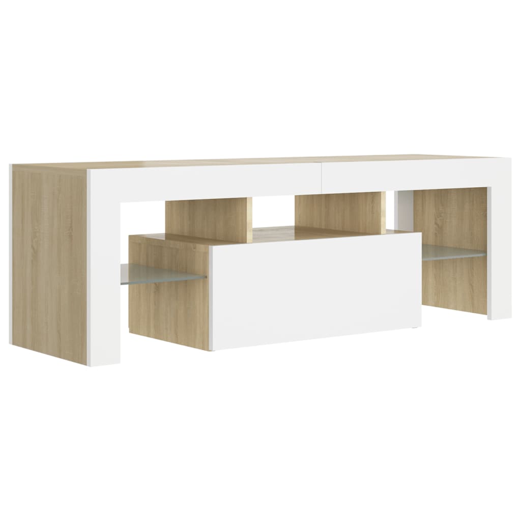 TV Cabinet with LED Lights White and Sonoma Oak 120x35x40 cm