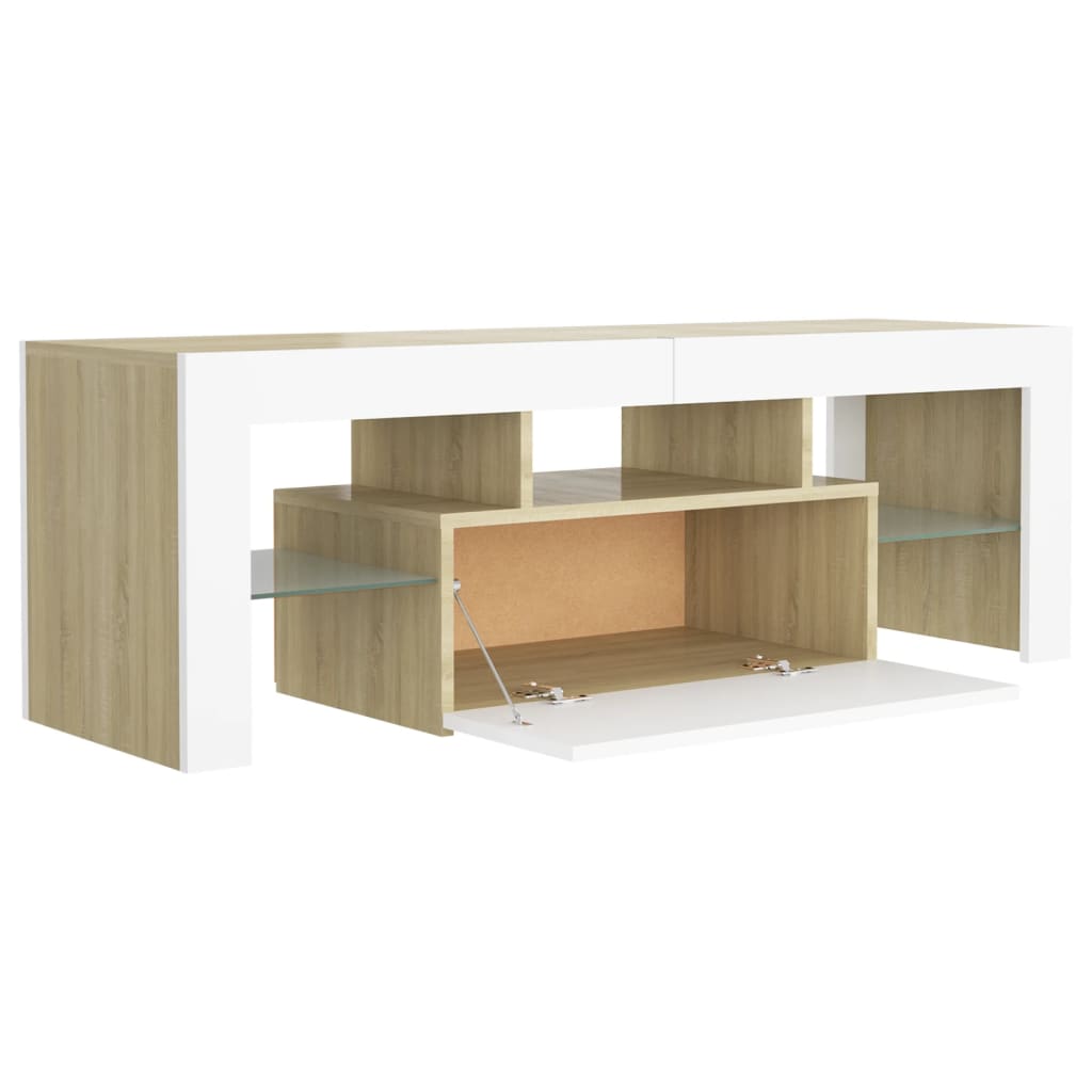 TV Cabinet with LED Lights White and Sonoma Oak 120x35x40 cm