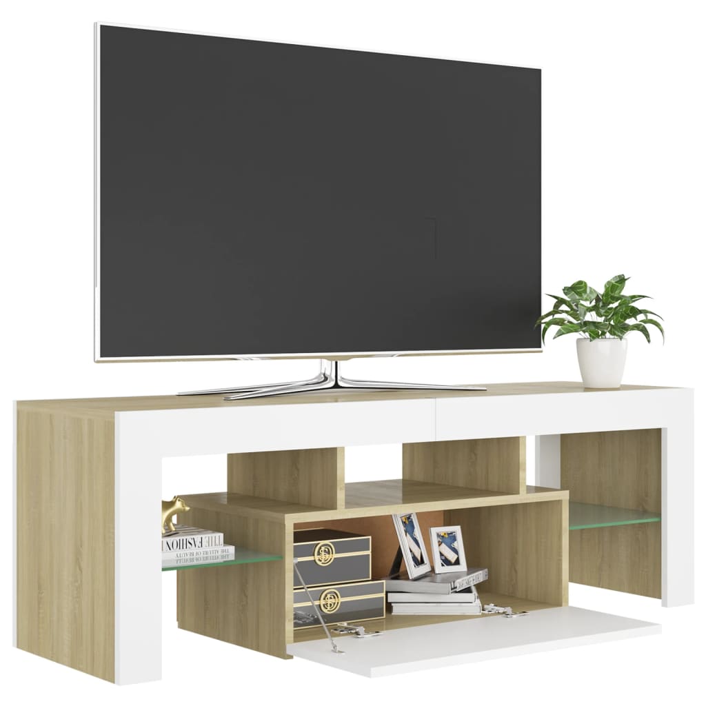 TV Cabinet with LED Lights White and Sonoma Oak 120x35x40 cm