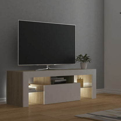 TV Cabinet with LED Lights White and Sonoma Oak 120x35x40 cm