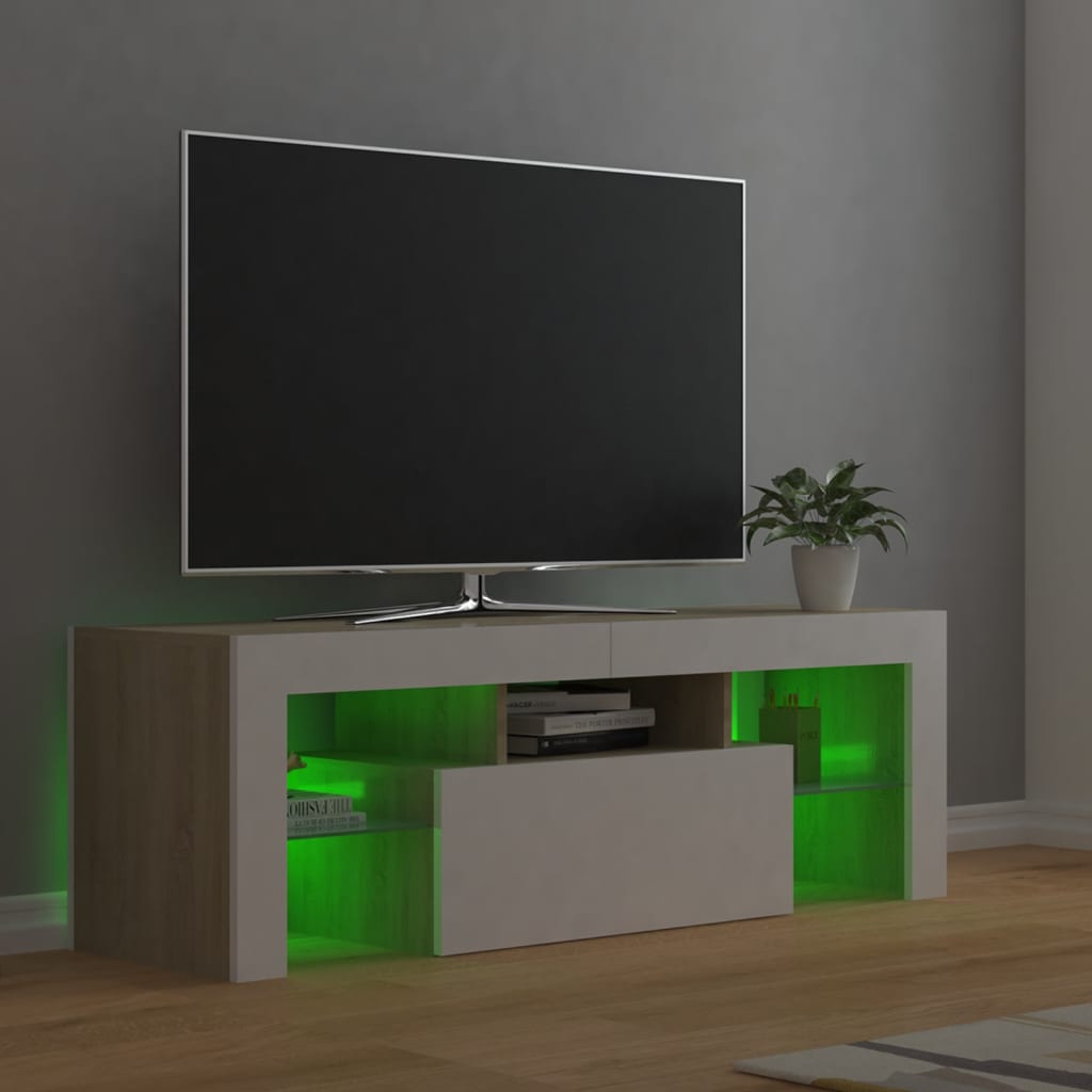 TV Cabinet with LED Lights White and Sonoma Oak 120x35x40 cm