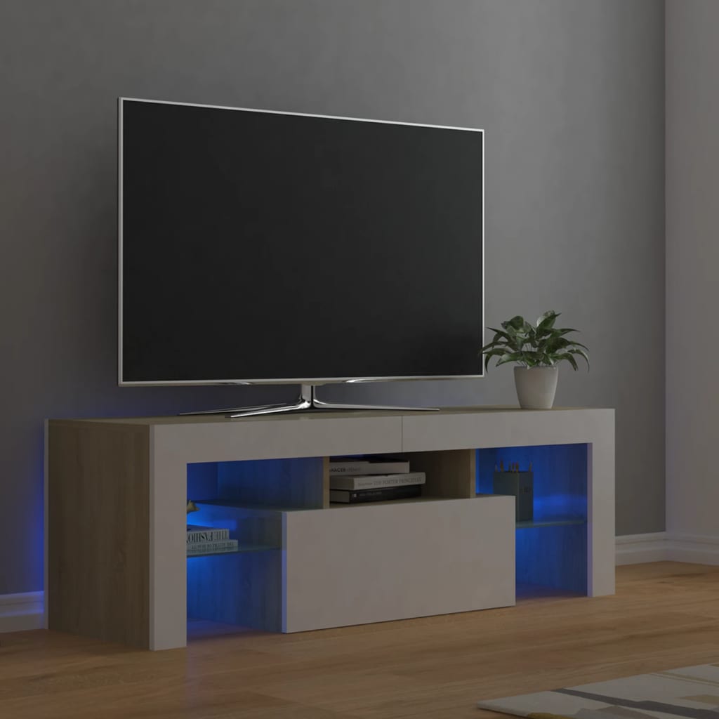 TV Cabinet with LED Lights White and Sonoma Oak 120x35x40 cm