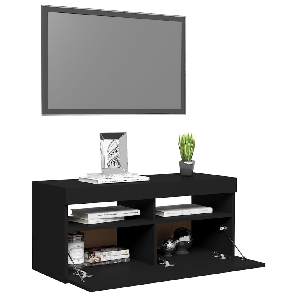 TV Cabinet with LED Lights Black 90x35x40 cm