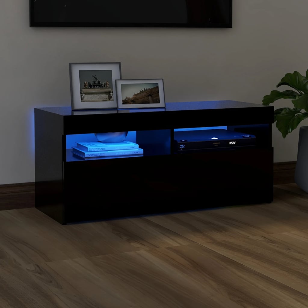 TV Cabinet with LED Lights Black 90x35x40 cm