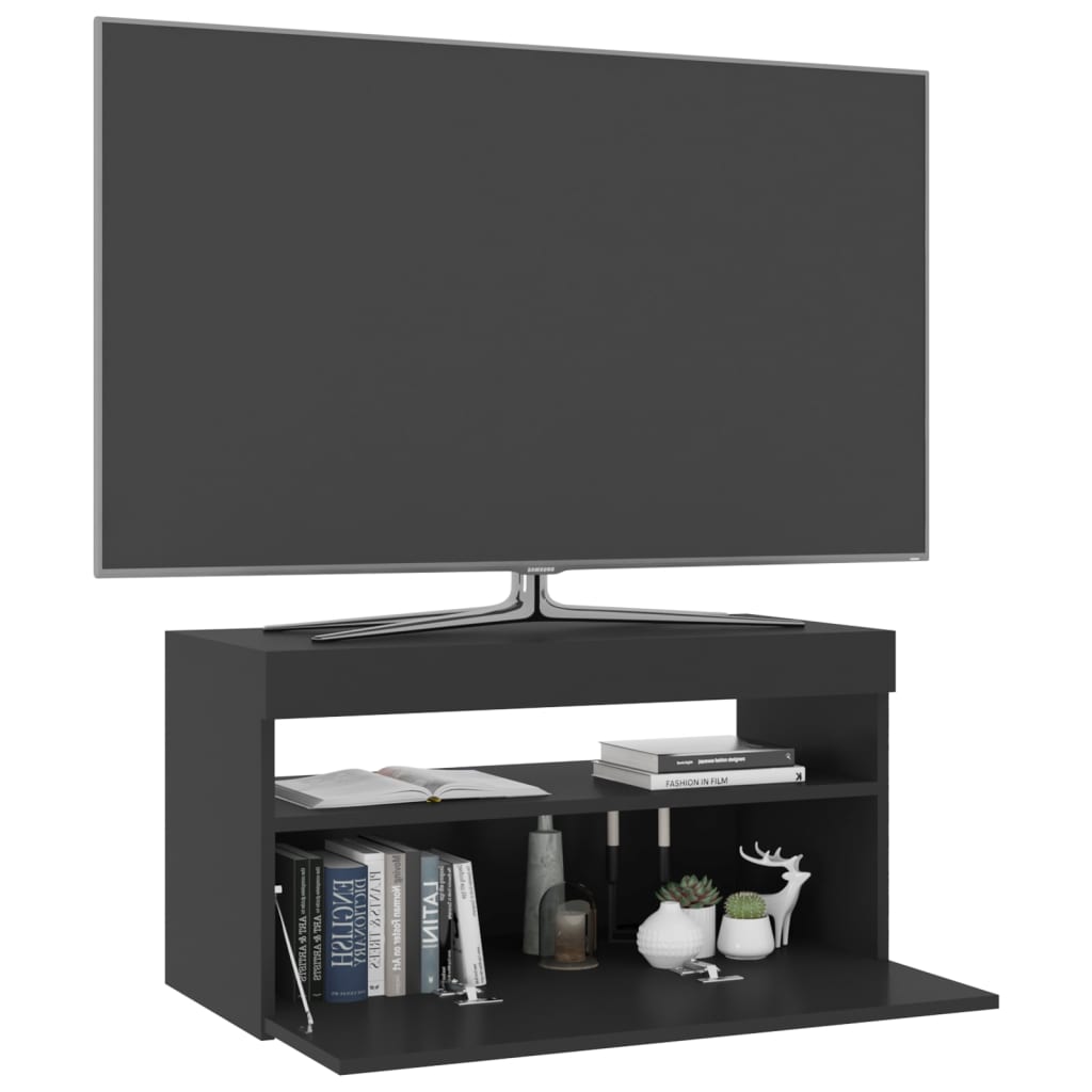 TV Cabinet with LED Lights Black 75x35x40 cm