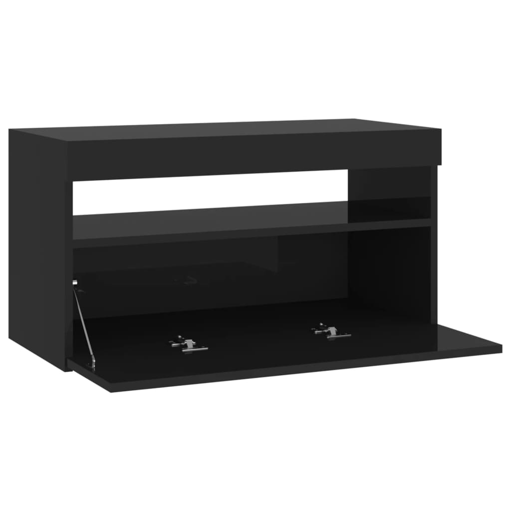 TV Cabinet with LED Lights Black 75x35x40 cm