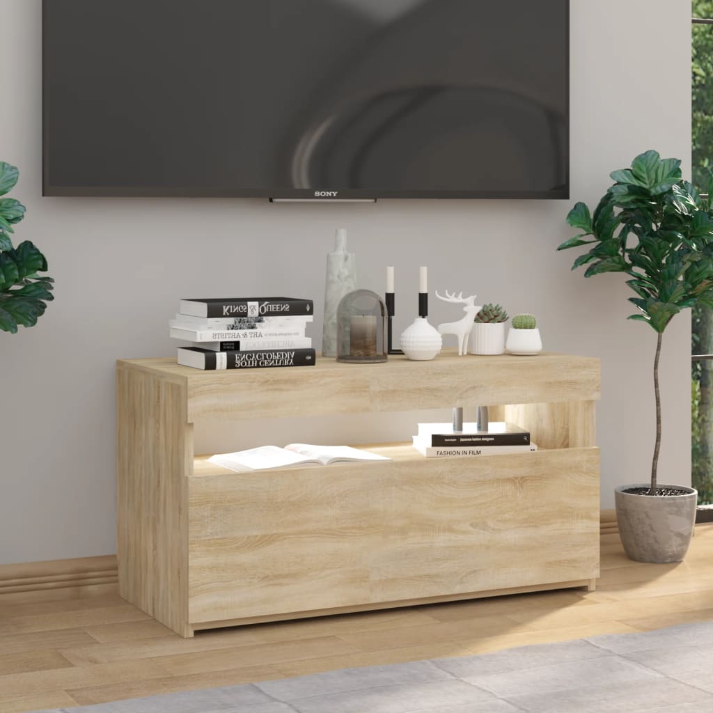 TV Cabinet with LED Lights Sonoma Oak 75x35x40 cm