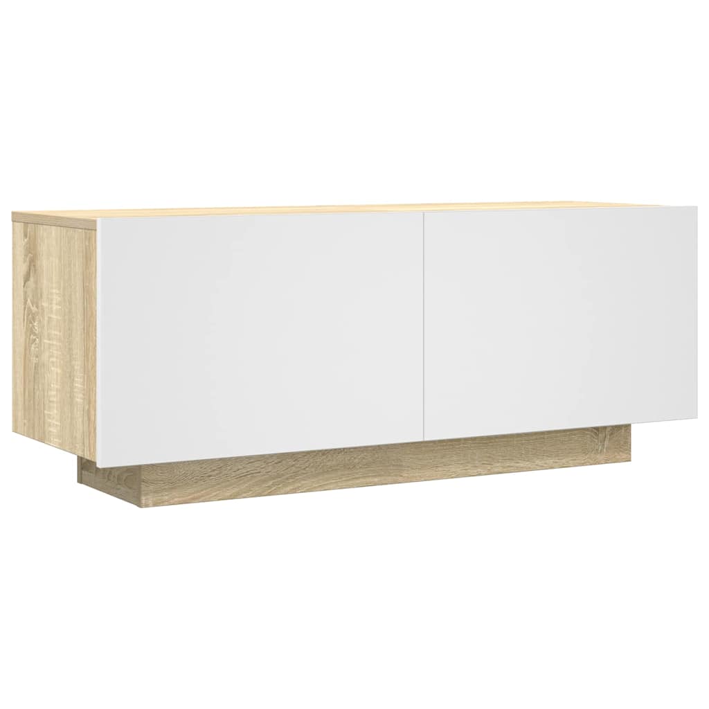 TV Cabinet White and Sonoma Oak 100x35x40 cm Engineered Wood