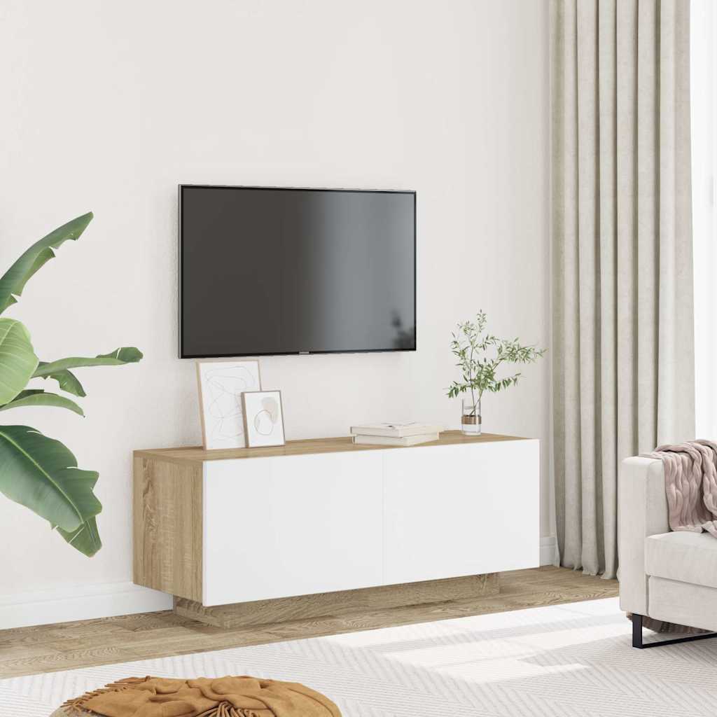 TV Cabinet White and Sonoma Oak 100x35x40 cm Engineered Wood