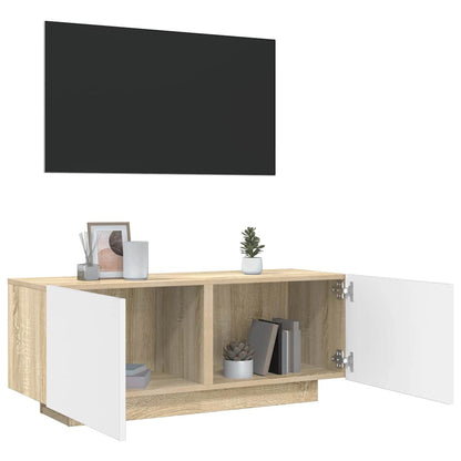 TV Cabinet White and Sonoma Oak 100x35x40 cm Engineered Wood