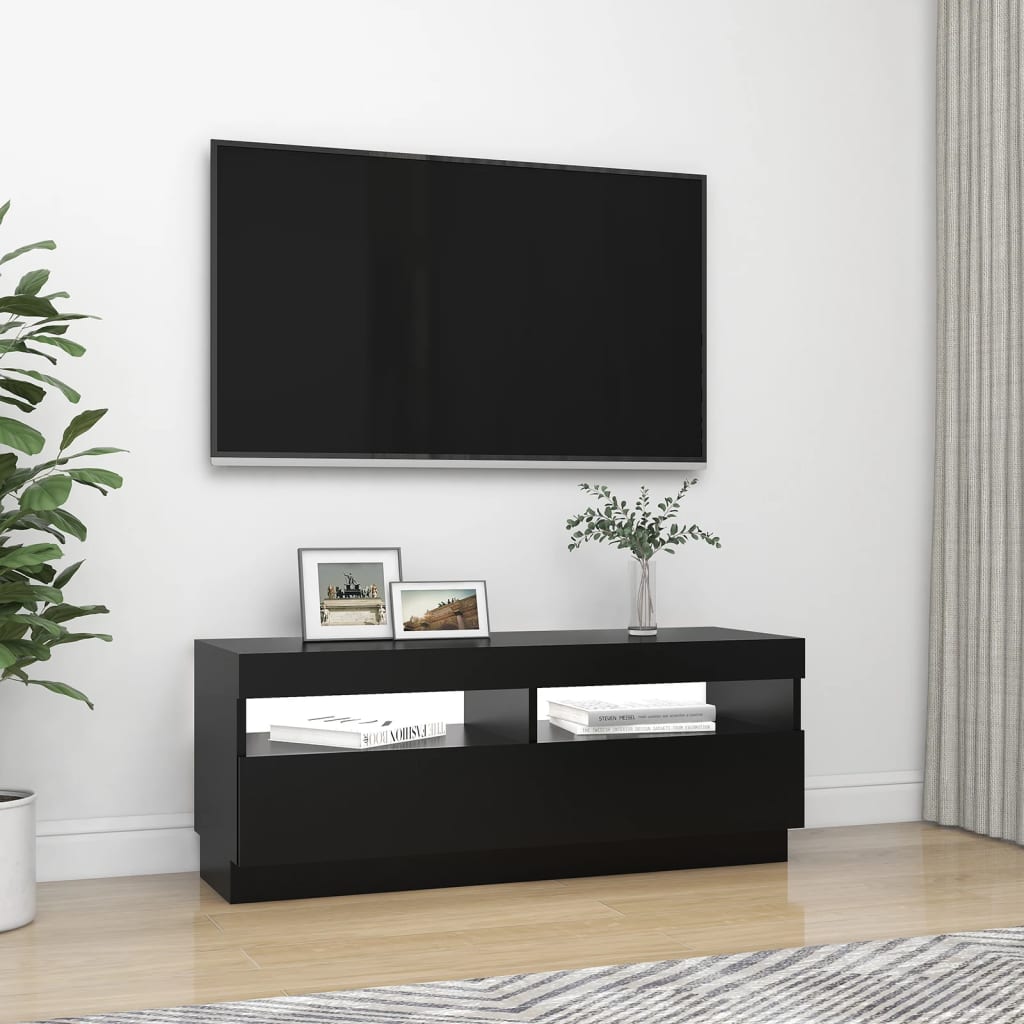 TV Cabinet with LED Lights Black 100x35x40 cm