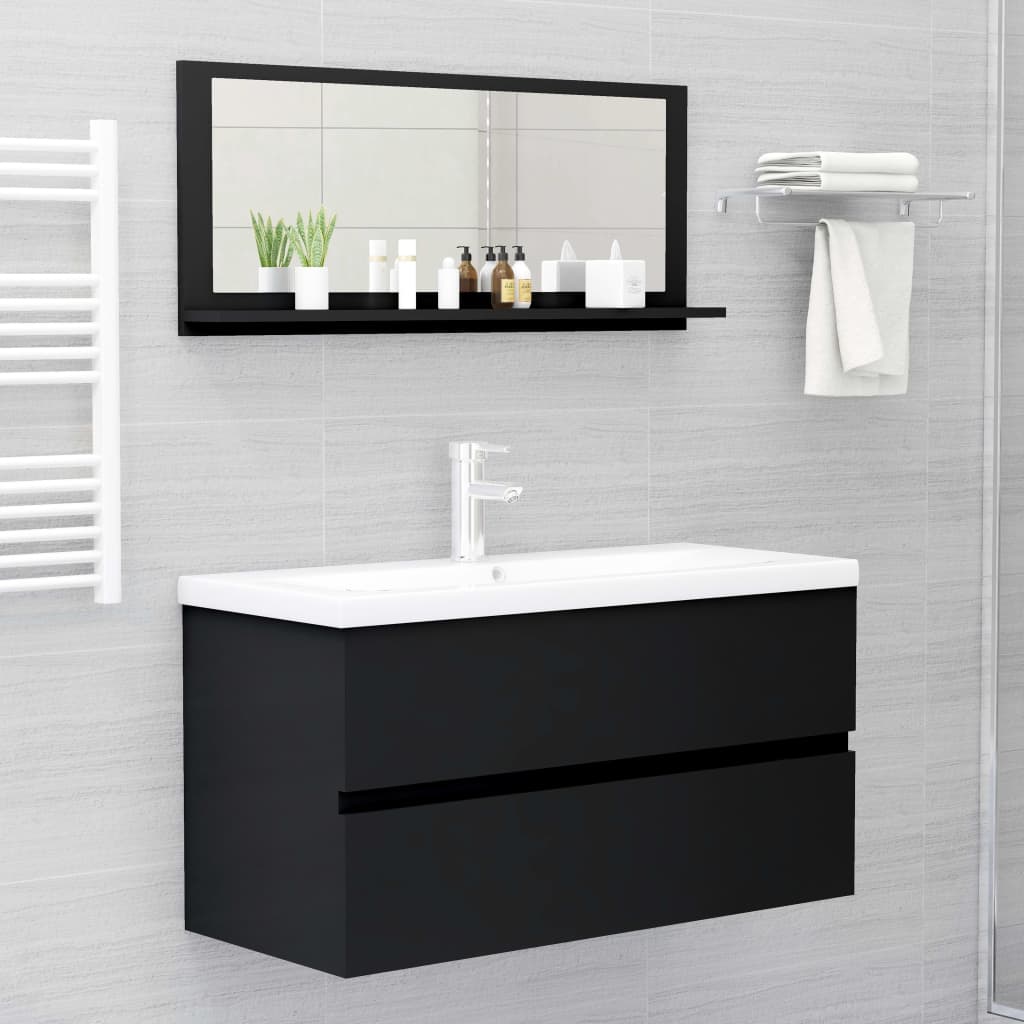 Bathroom Mirror Black 90x10.5x37 cm Engineered Wood