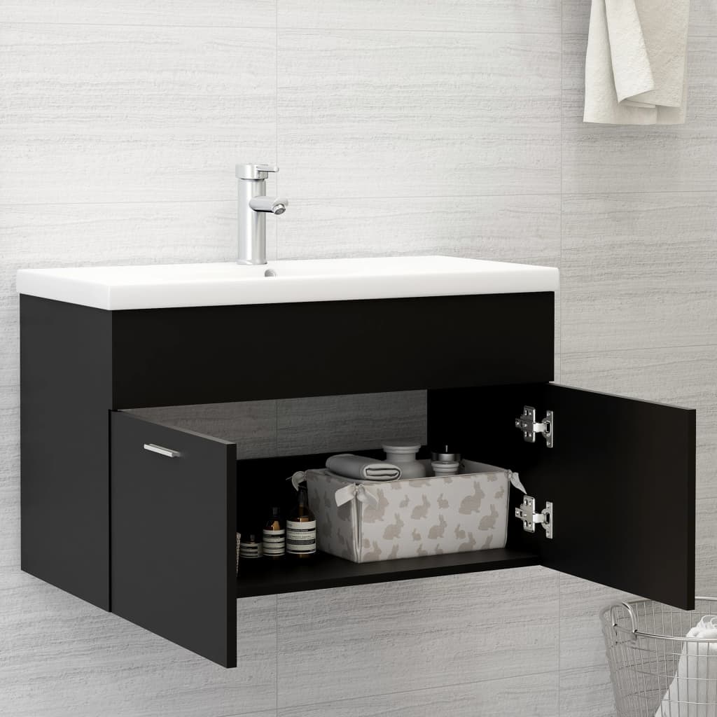 Sink Cabinet Black 80x38.5x46 cm Engineered Wood