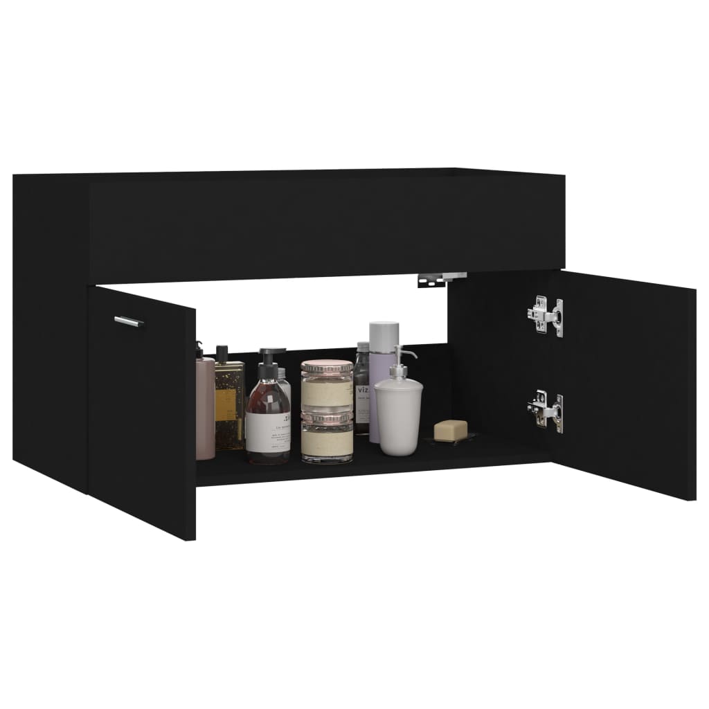 Sink Cabinet Black 80x38.5x46 cm Engineered Wood