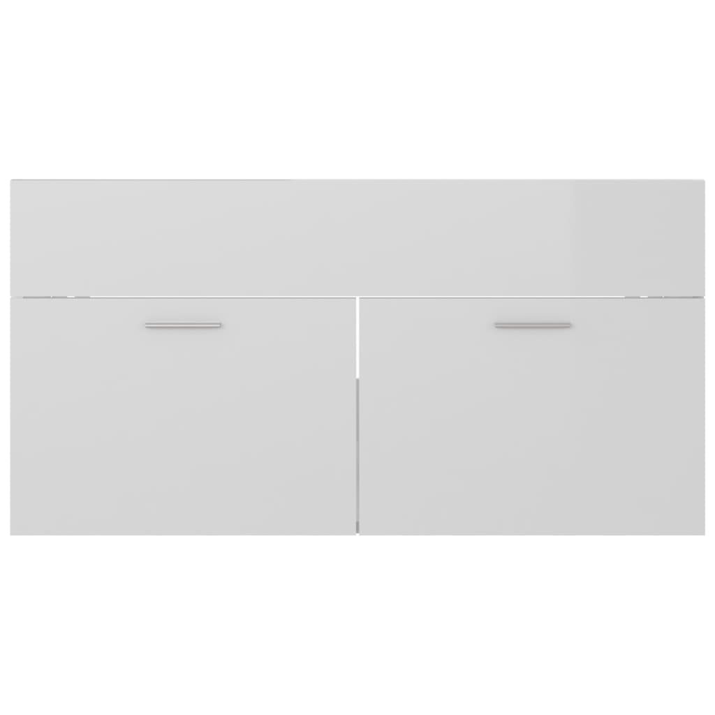 Sink Cabinet High Gloss White 90x38.5x46 cm Engineered Wood