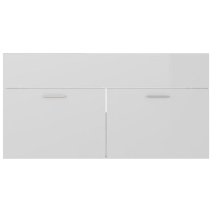 Sink Cabinet High Gloss White 90x38.5x46 cm Engineered Wood