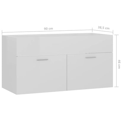 Sink Cabinet High Gloss White 90x38.5x46 cm Engineered Wood