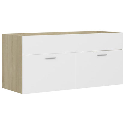 Sink Cabinet White and Sonoma Oak 100x38.5x46 cm Engineered Wood