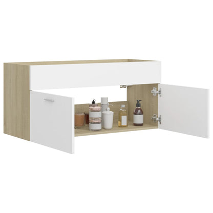 Sink Cabinet White and Sonoma Oak 100x38.5x46 cm Engineered Wood