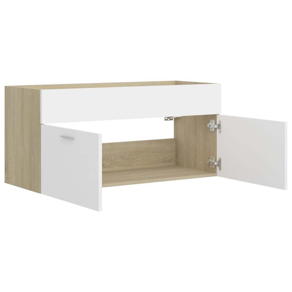 Sink Cabinet White and Sonoma Oak 100x38.5x46 cm Engineered Wood