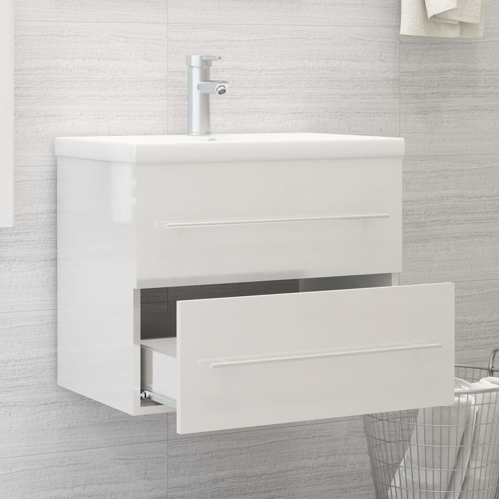 Sink Cabinet High Gloss White 60x38.5x48 cm Engineered Wood