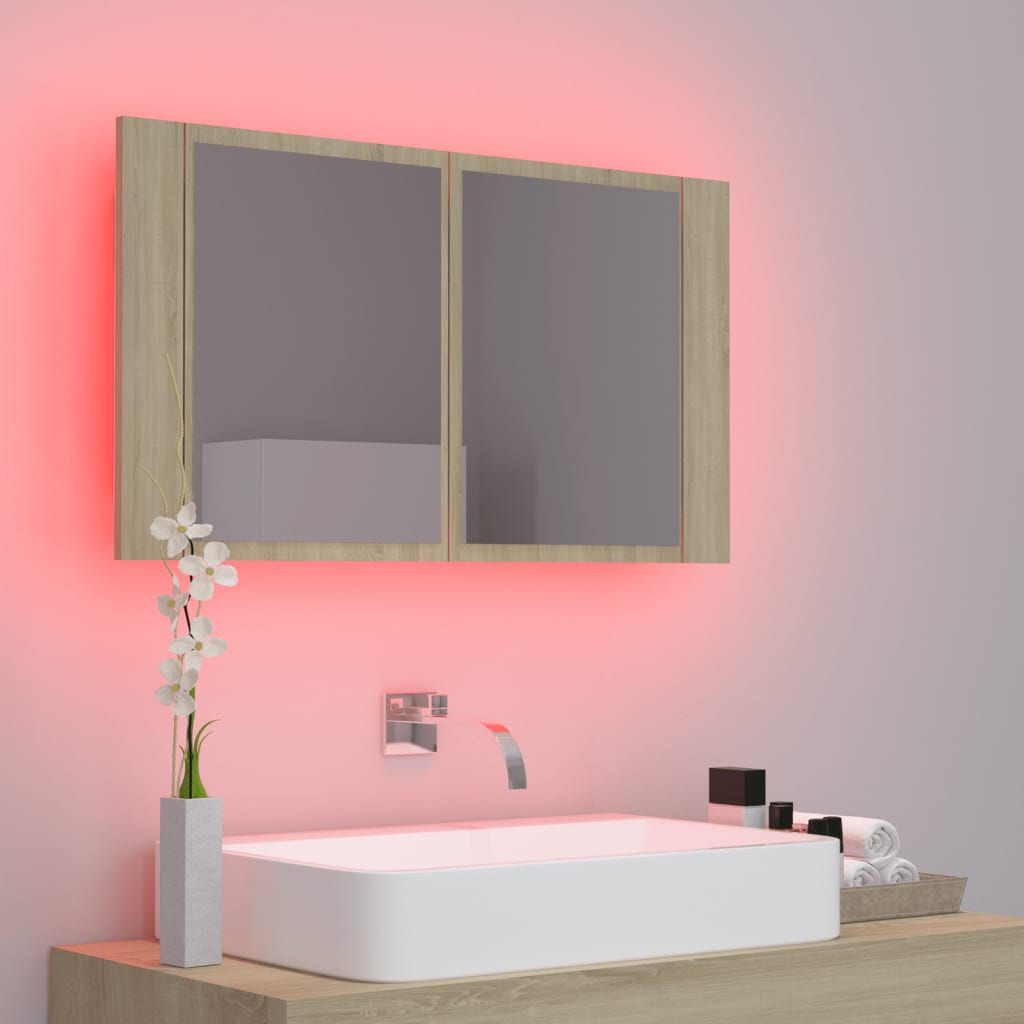 LED Bathroom Mirror Cabinet Sonoma Oak 80x12x45 cm Acrylic