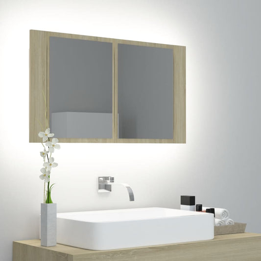 LED Bathroom Mirror Cabinet Sonoma Oak 80x12x45 cm Acrylic