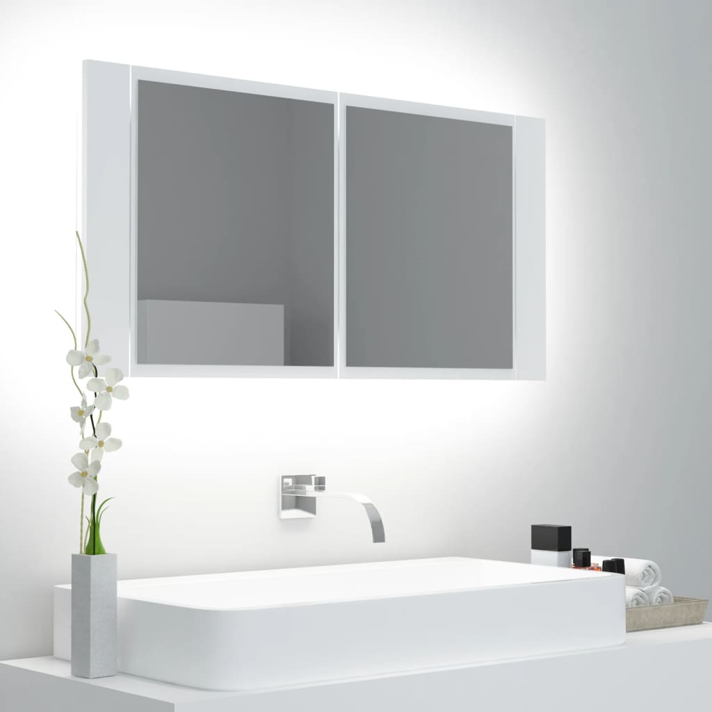 LED Bathroom Mirror Cabinet White 90x12x45 cm Acrylic