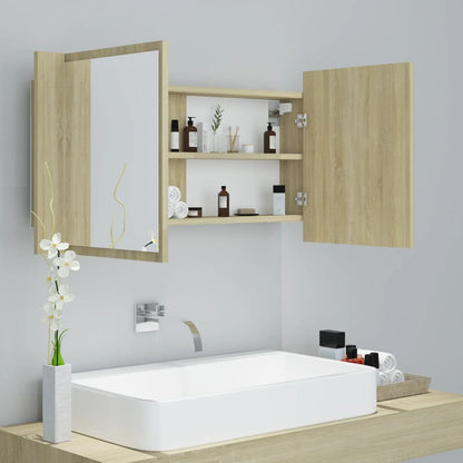 LED Bathroom Mirror Cabinet Sonoma Oak 90x12x45 cm Acrylic