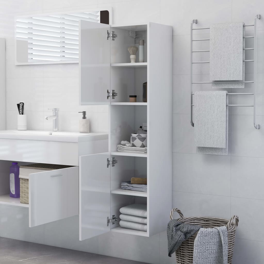 Bathroom Cabinet High Gloss White 30x30x130 cm Engineered Wood