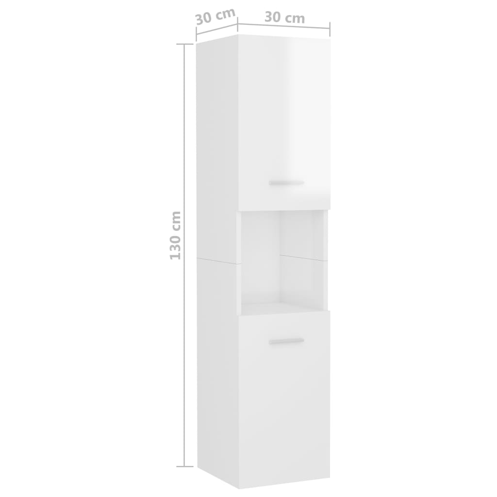 Bathroom Cabinet High Gloss White 30x30x130 cm Engineered Wood