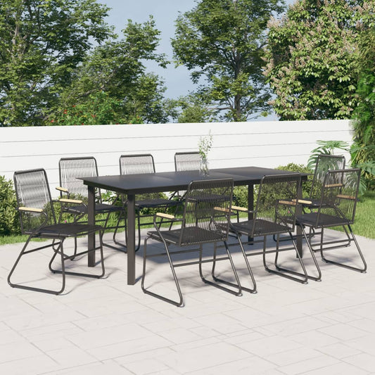 9 Piece Garden Dining Set Black PVC Rattan