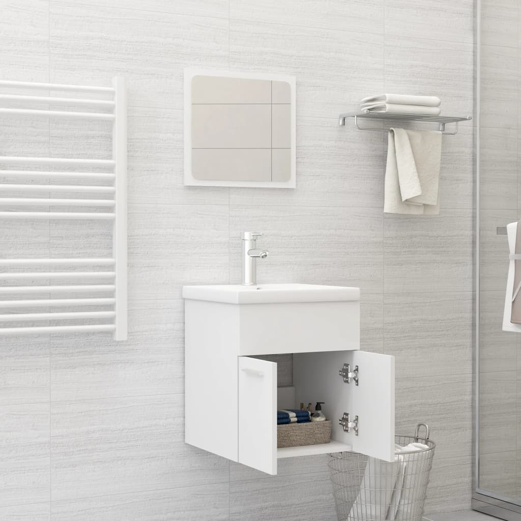 2 Piece Bathroom Furniture Set White Engineered Wood