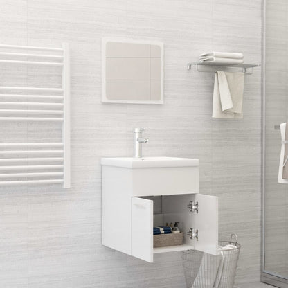 2 Piece Bathroom Furniture Set High Gloss White Engineered Wood