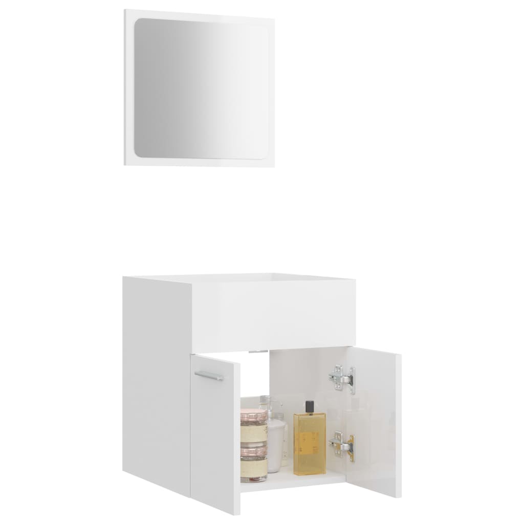 2 Piece Bathroom Furniture Set High Gloss White Engineered Wood