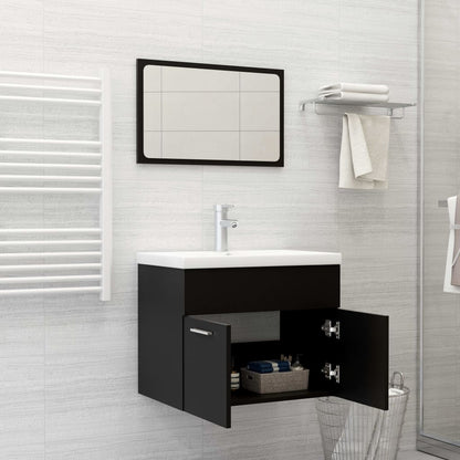 2 Piece Bathroom Furniture Set Black Engineered Wood