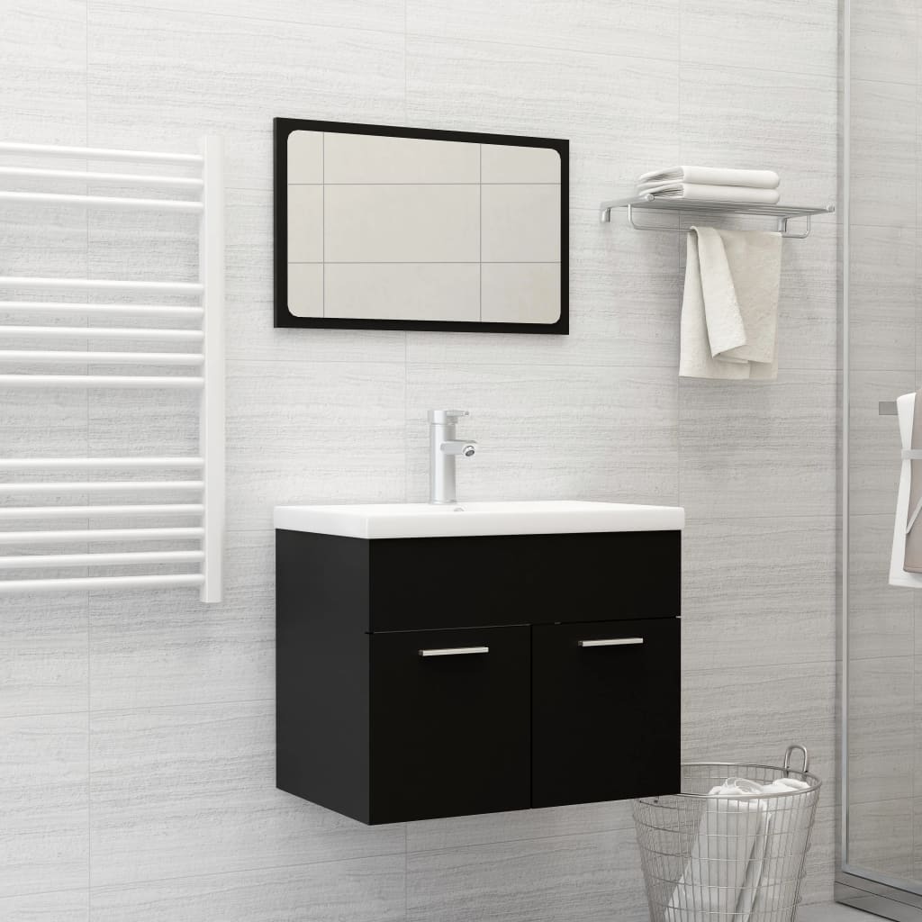 2 Piece Bathroom Furniture Set Black Engineered Wood