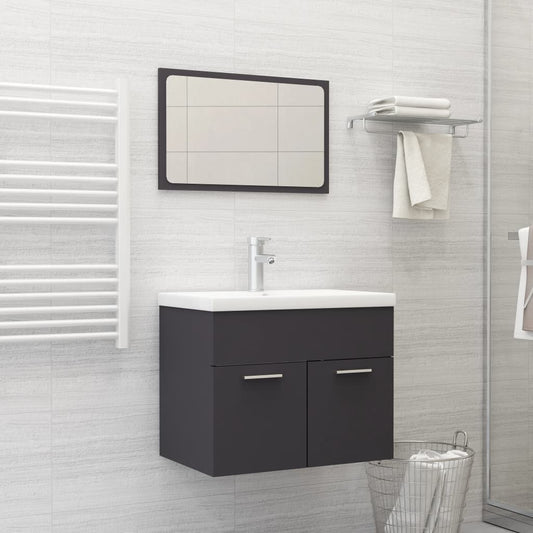 2 Piece Bathroom Furniture Set Grey Engineered Wood