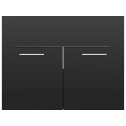 2 Piece Bathroom Furniture Set High Gloss Black Engineered Wood